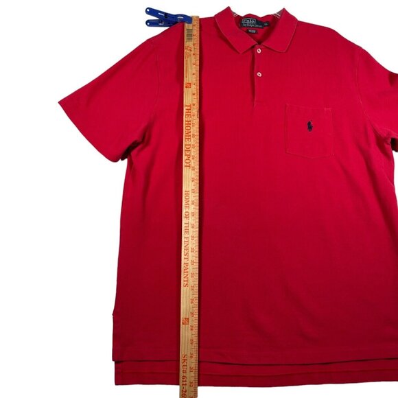 Polo Ralph Lauren Mens Polo Shirt XL Red Cotton Short Sleeve Pocket Black Pony - Picture 5 of 10